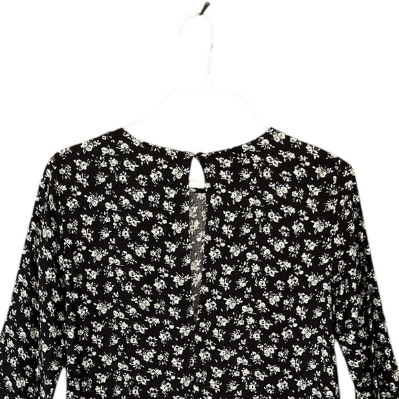 H&M Long Sleeve Mini A-line Black Floral Sundress sze 8 - Picture 7 of 12